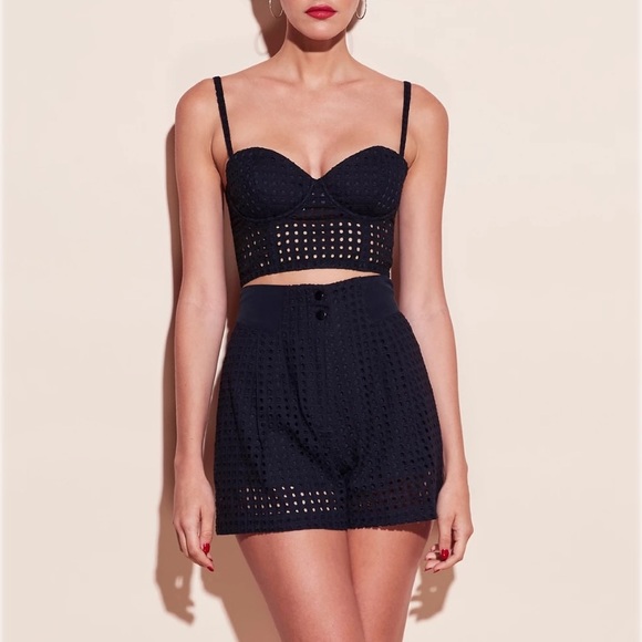 Fleur du Mal Pants - Fleur Du Mal Eyelet Set: Bustier Crop Top & High Waisted Shorts